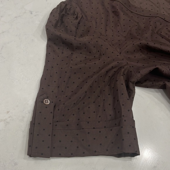 NWT BCBG Maxazria Brown Sheer with Black Polka Dots Tie Around the Waist Top - Picture 4 of 8